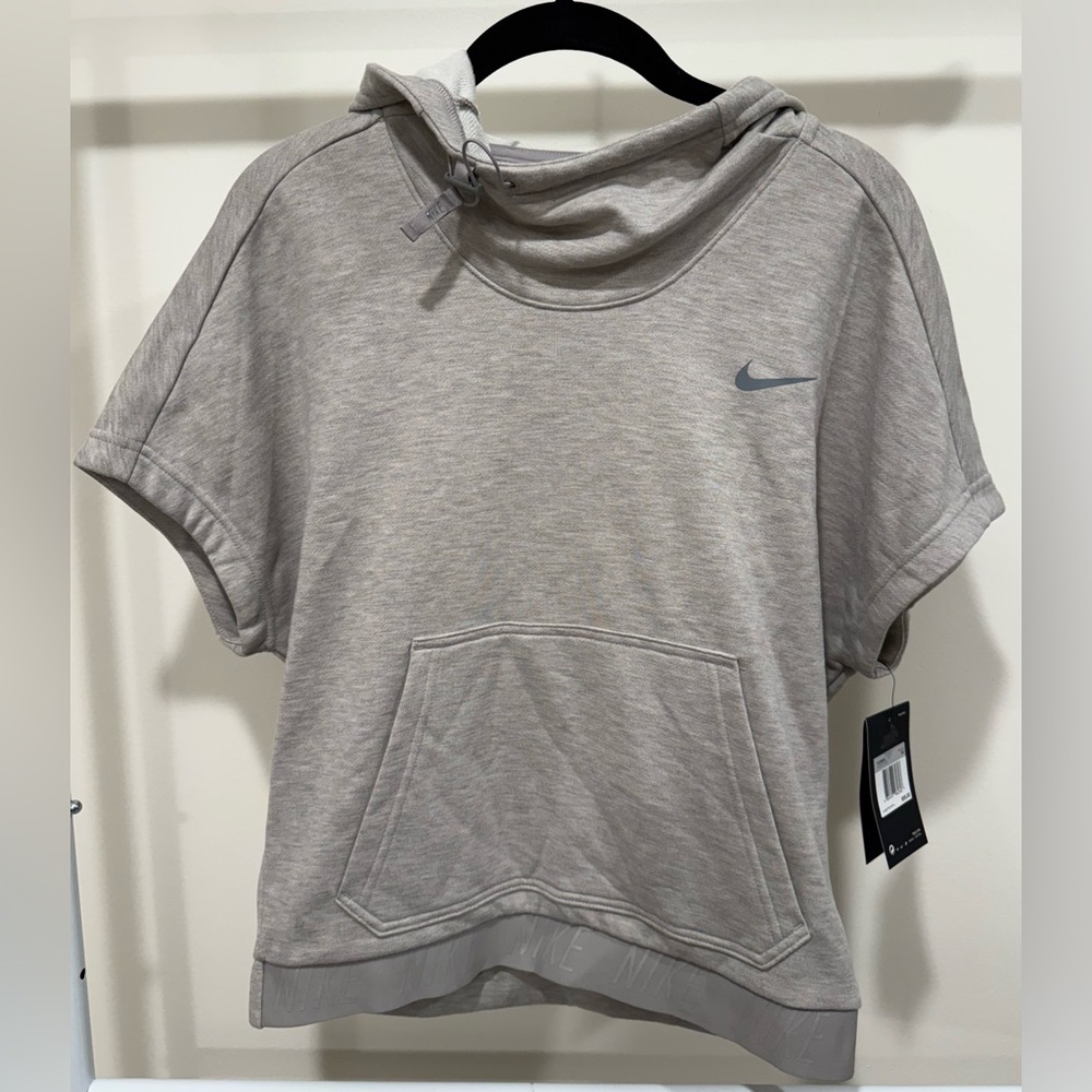 NWT Nike Women's Dri-Fit Heather Gray Short Sleeve Cowl Neck Hoodie XS